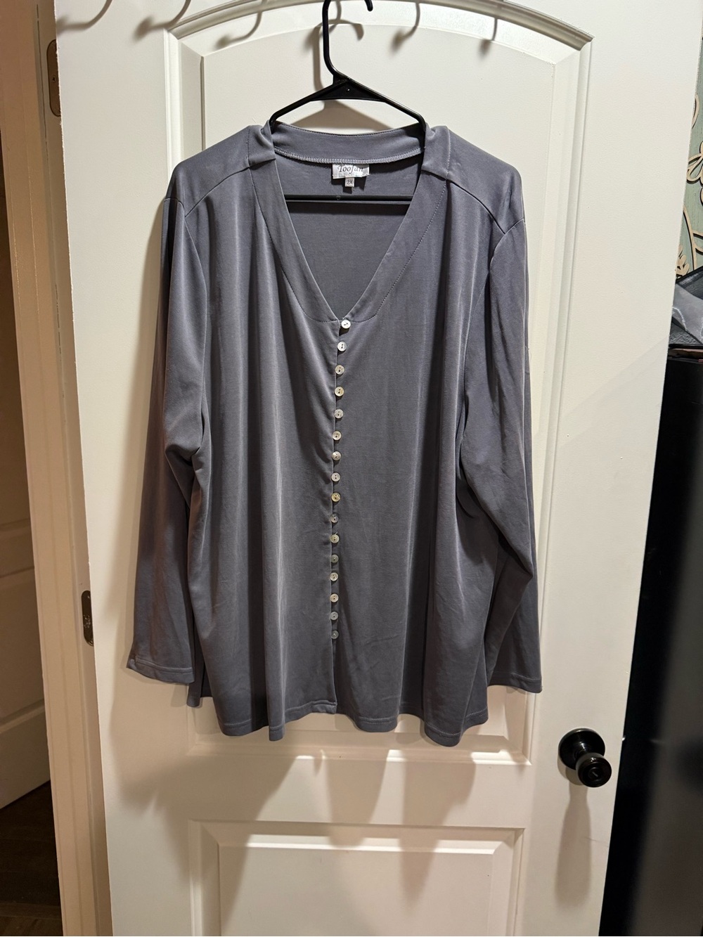 Carole Little Gray V-Neck Button-Front Blouse